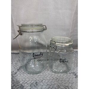 2 Piece Bormioli Rocco Fido Glass Laundry Detergent & Fabric Softener Jars Clear